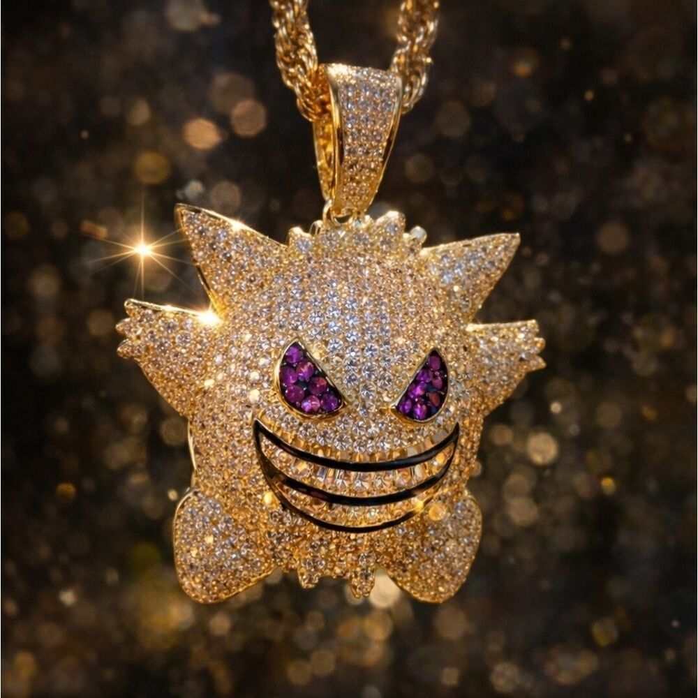14k Gp Iced Out Lab Diamond Gengar Necklace